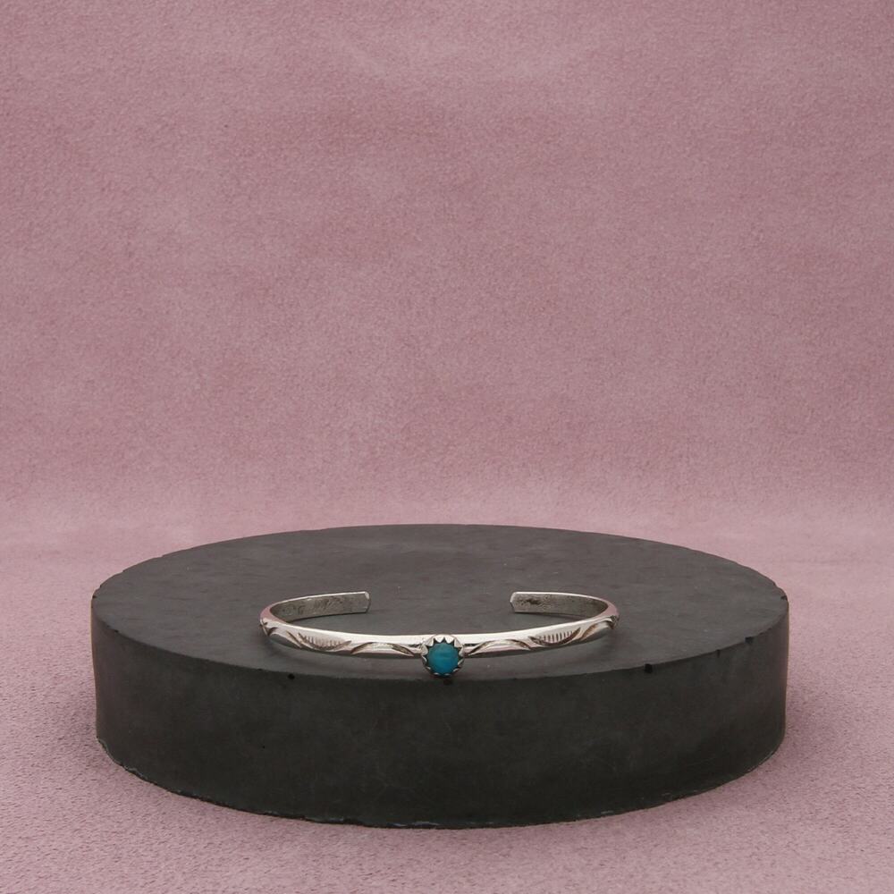 navajo sterling silver vintage turquoise childrens cuff bracelet size 4.5in